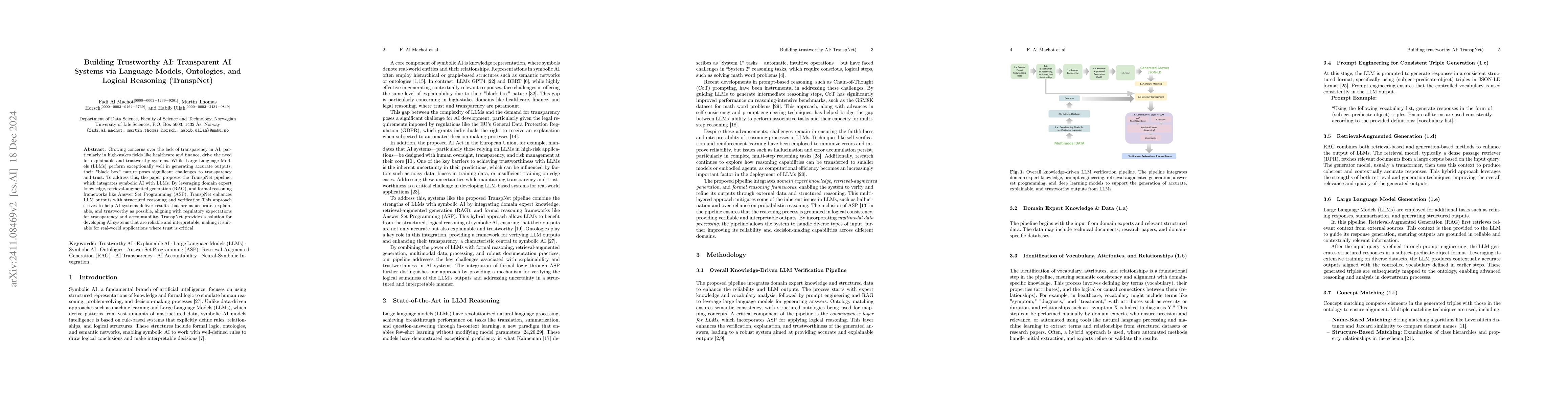 Thumbnail for Building Trustworthy AI: Transparent AI Systems via Large Language
  Models, Ontologies, and Logical Reasoning (TranspNet)