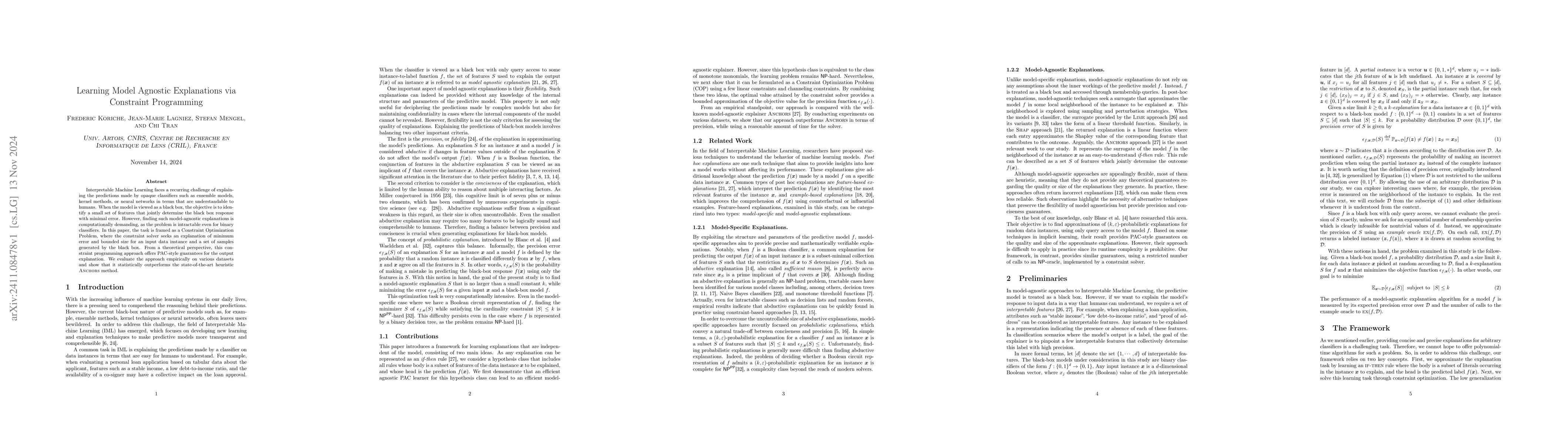 Thumbnail for Learning Model Agnostic Explanations via Constraint Programming