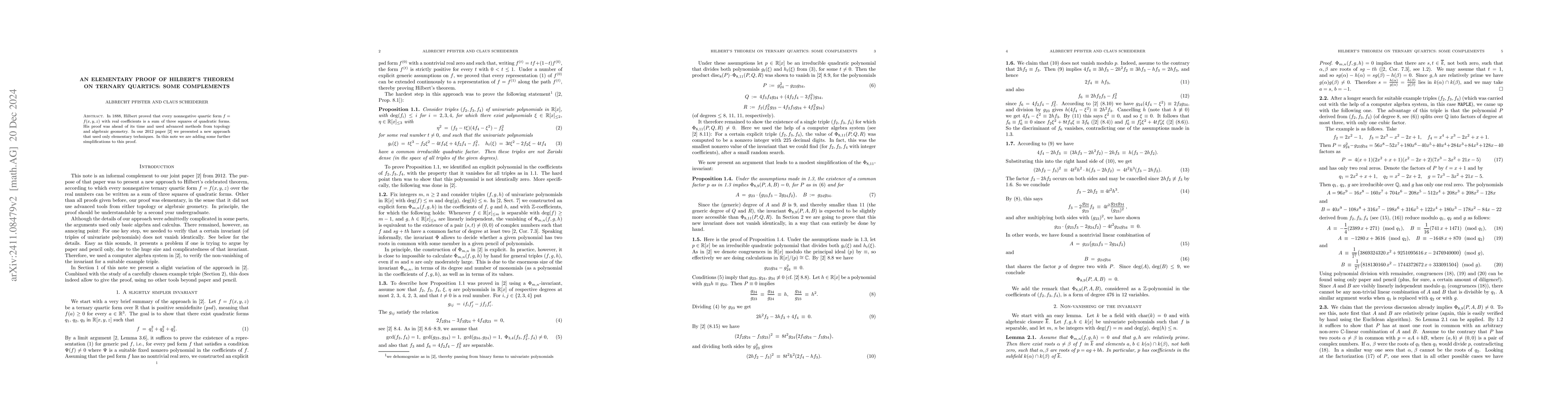 Thumbnail for An elementary proof of Hilbert's theorem on ternary quartics: Some
  complements
