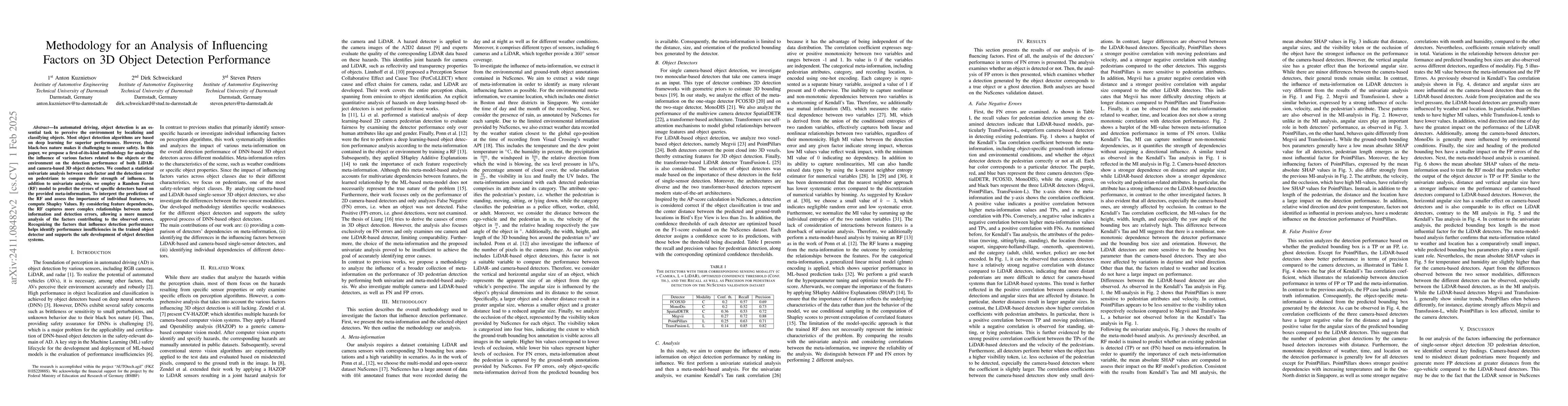 Thumbnail for Methodology for a Statistical Analysis of Influencing Factors on 3D
  Object Detection Performance