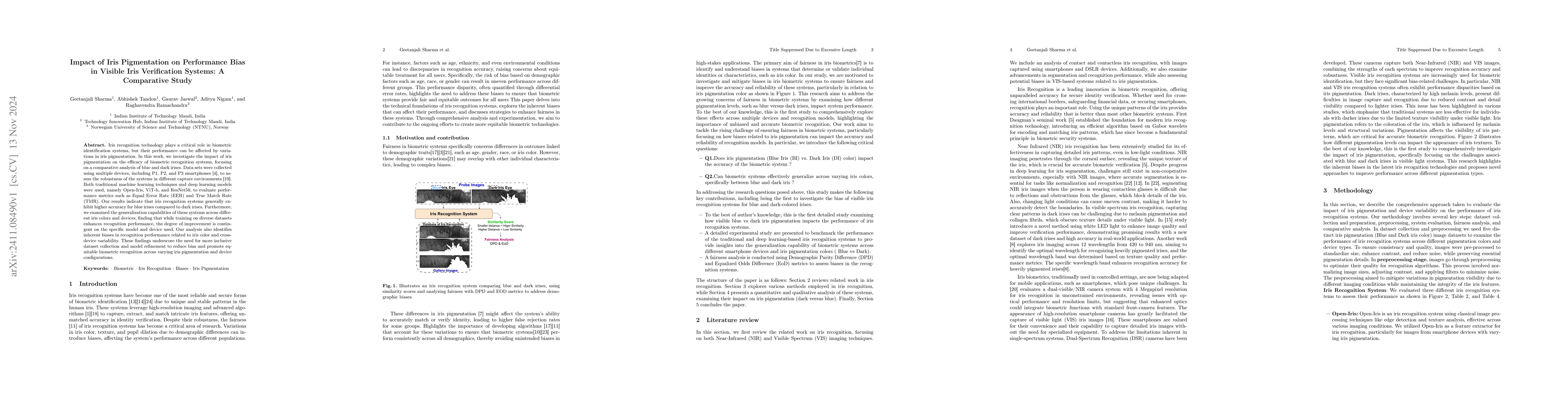 Thumbnail for Impact of Iris Pigmentation on Performance Bias in Visible Iris
  Verification Systems: A Comparative Study