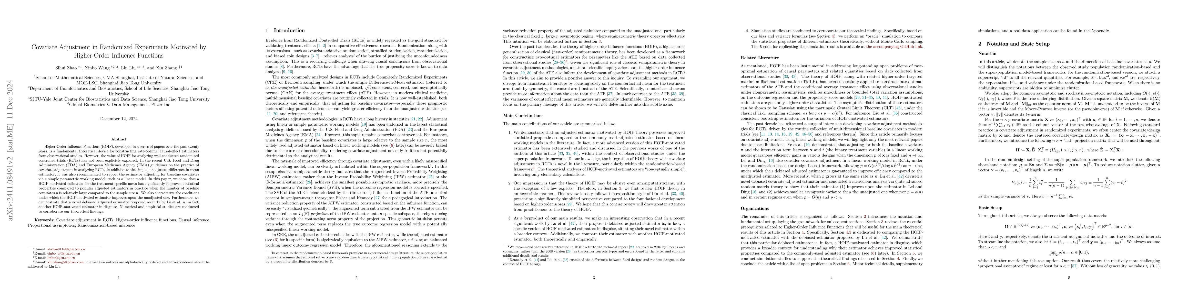 Thumbnail for Covariate Adjustment in Randomized Experiments Motivated by Higher-Order
  Influence Functions