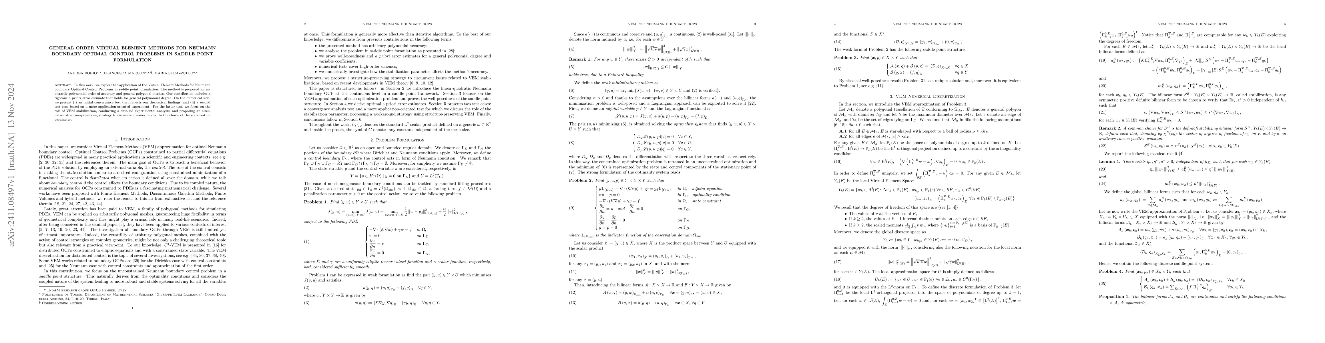 Thumbnail for General Order Virtual Element Methods for Neumann Boundary Optimal
  Control Problems in Saddle Point Formulation