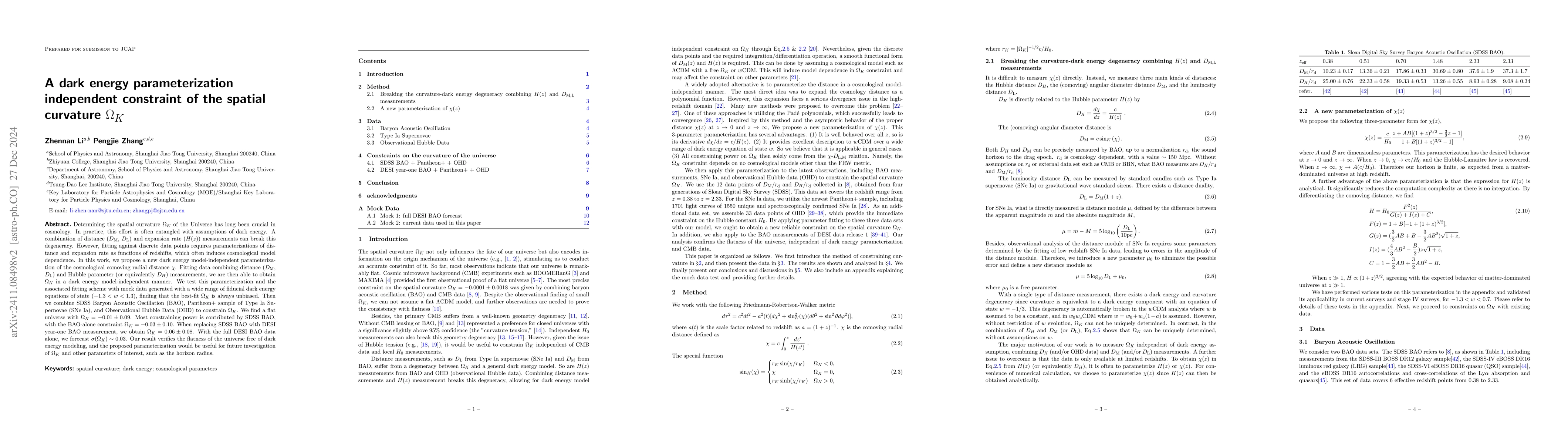 Thumbnail for A dark energy parameterization independent constraint of the spatial
  curvature $Ω_K$