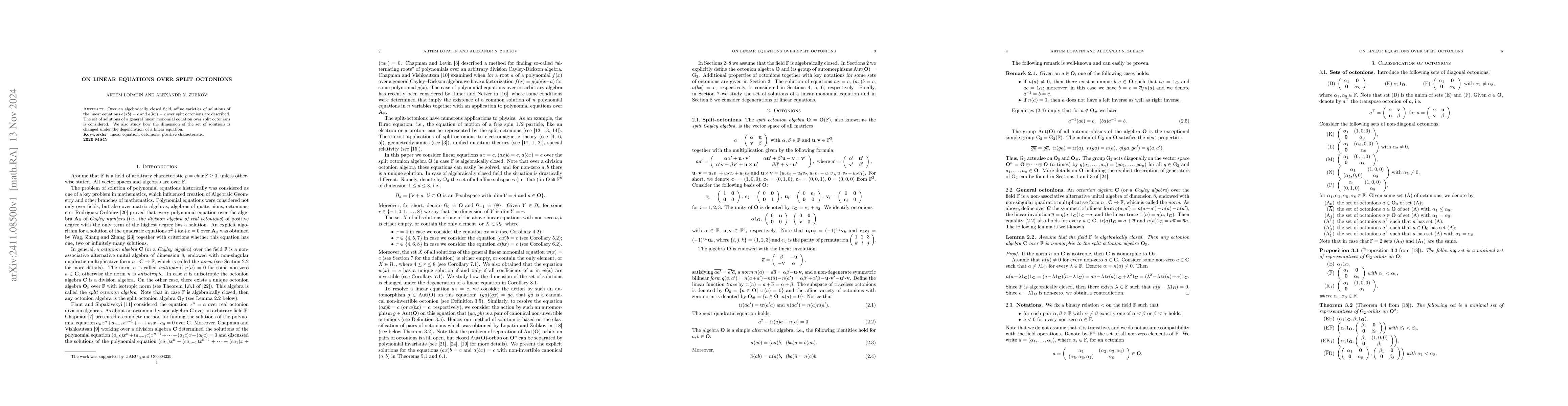Thumbnail for On linear equations over split octonions