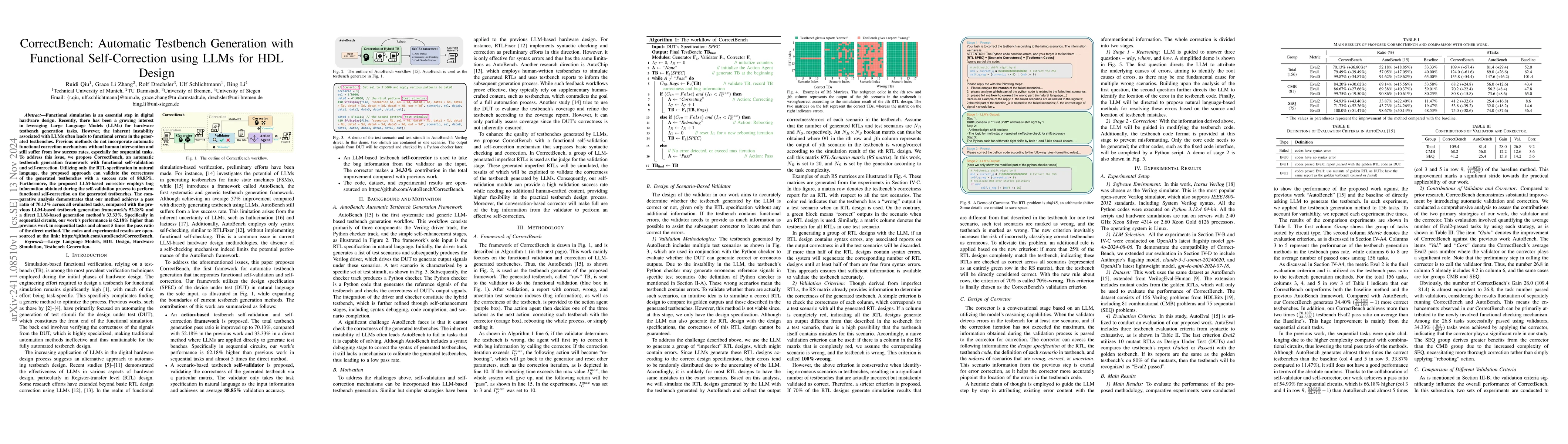 Thumbnail for CorrectBench: Automatic Testbench Generation with Functional
  Self-Correction using LLMs for HDL Design