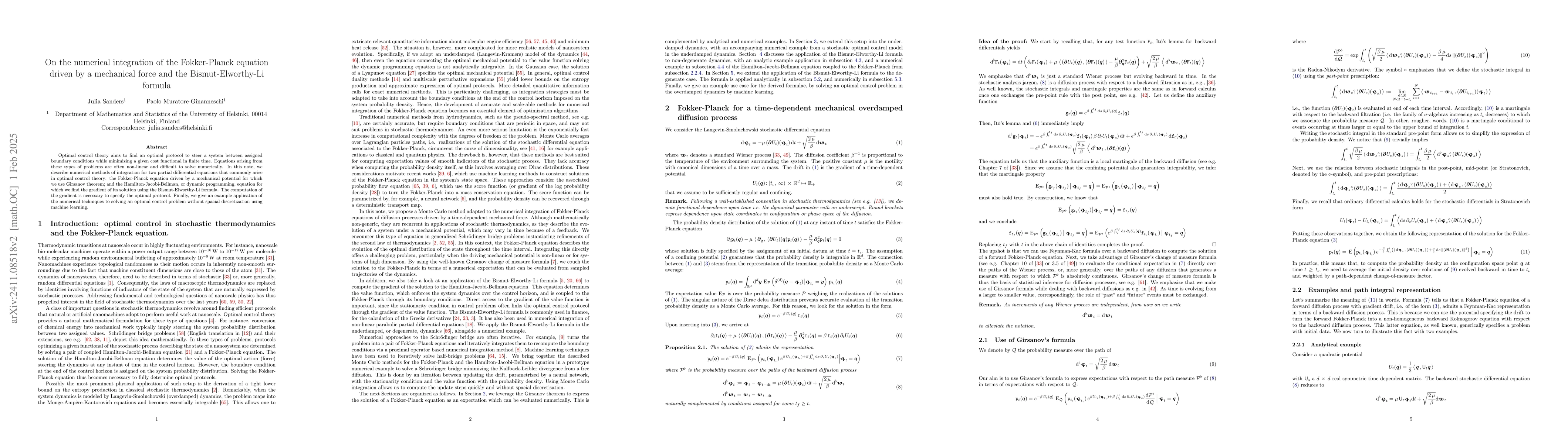 Thumbnail for On the numerical integration of the Fokker-Planck equation driven by a
  mechanical force and the Bismut-Elworthy-Li formula