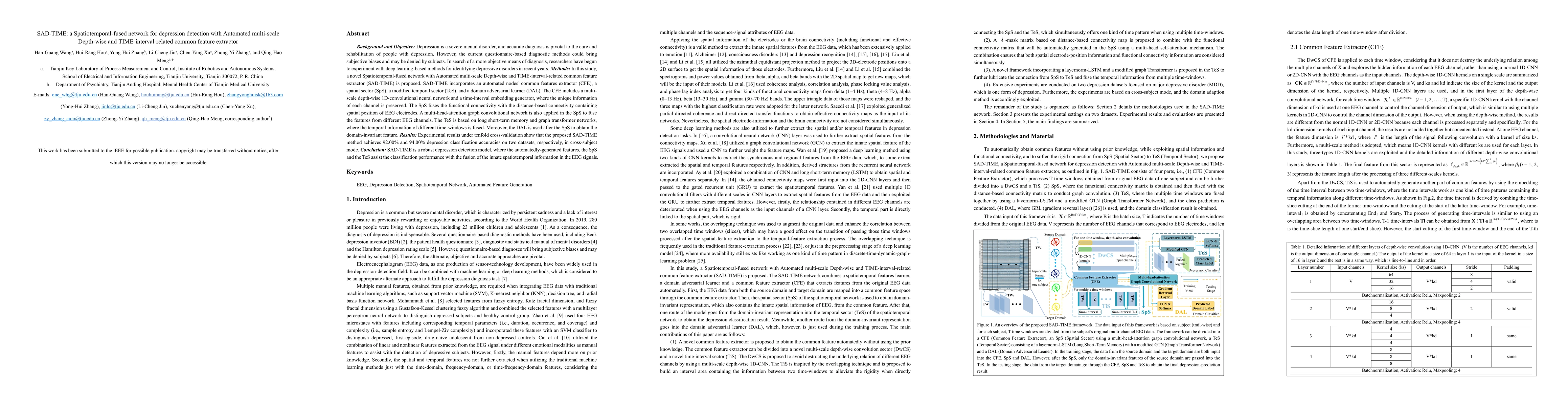 Thumbnail for SAD-TIME: a Spatiotemporal-fused network for depression detection with
  Automated multi-scale Depth-wise and TIME-interval-related common feature
  extractor