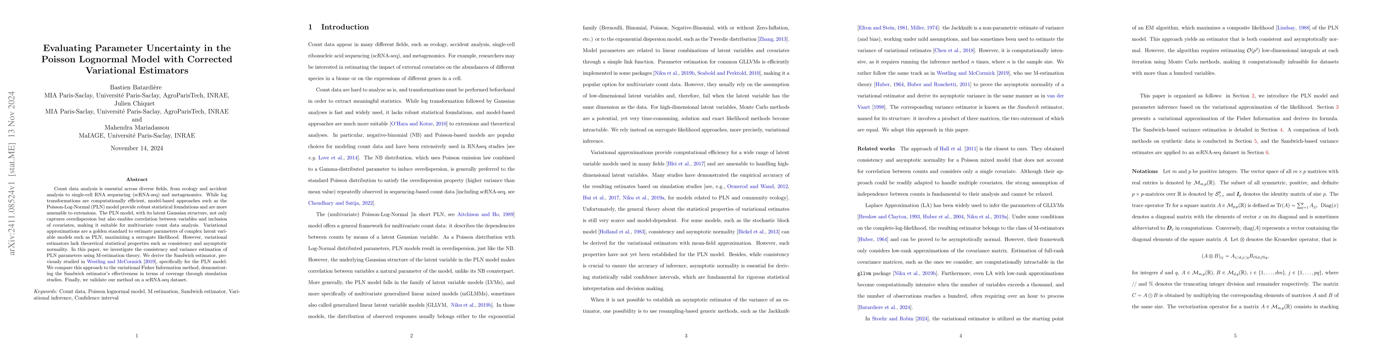 Thumbnail for Evaluating Parameter Uncertainty in the Poisson Lognormal Model with
  Corrected Variational Estimators