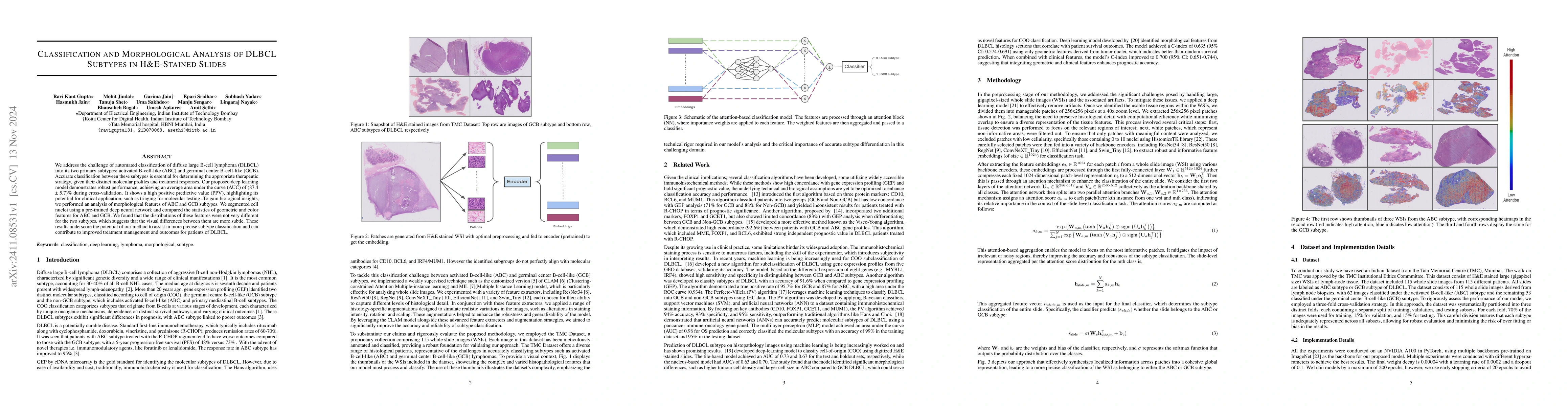 Thumbnail for Classification and Morphological Analysis of DLBCL Subtypes in
  H\&E-Stained Slides