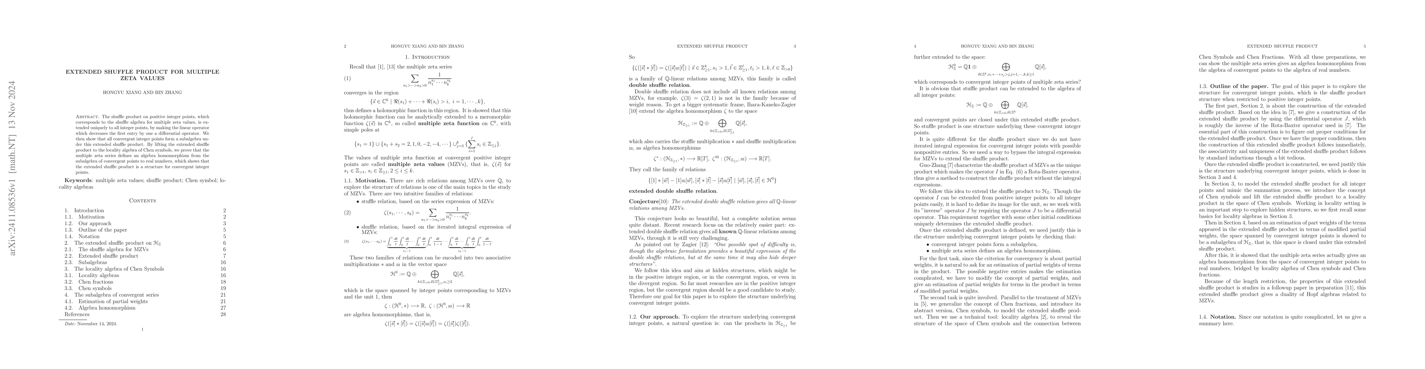 Thumbnail for Extended Shuffle Product for Multiple Zeta Values
