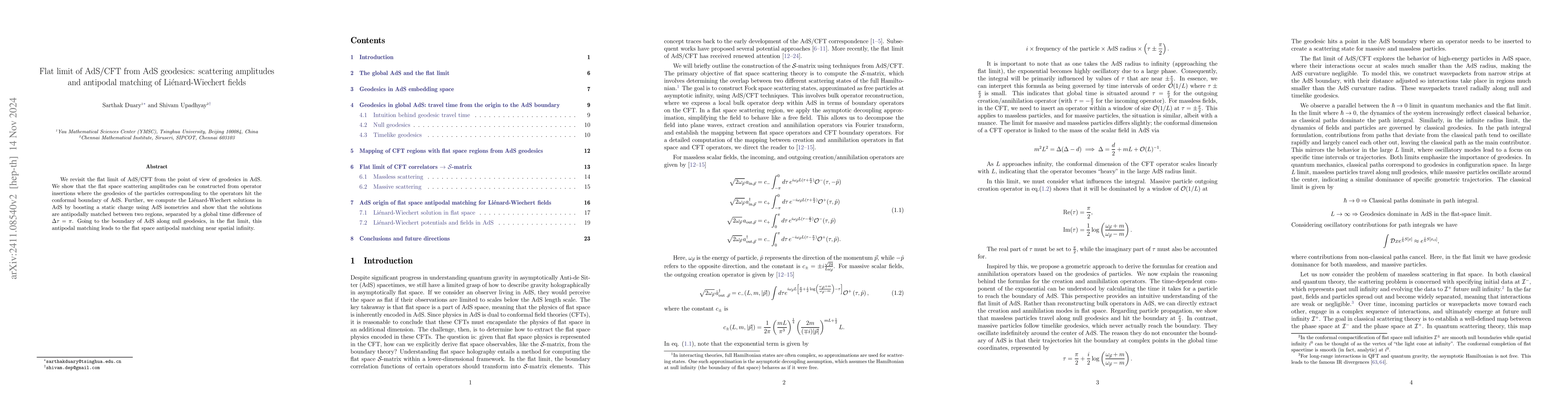 Thumbnail for Flat limit of AdS/CFT from AdS geodesics: scattering amplitudes and
  antipodal matching of Liénard-Wiechert fields