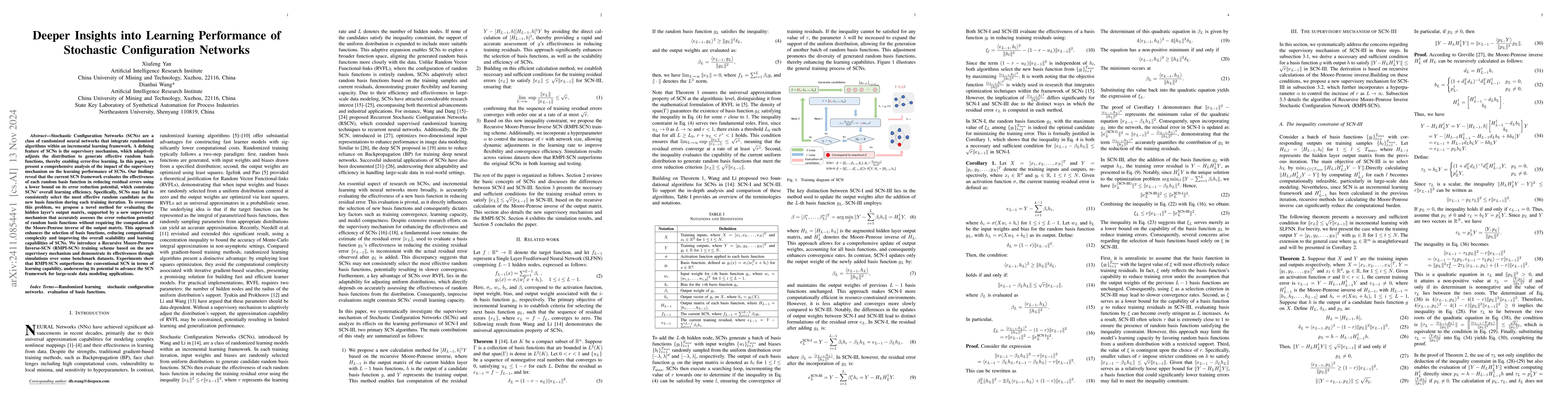 Thumbnail for Deeper Insights into Learning Performance of Stochastic Configuration
  Networks