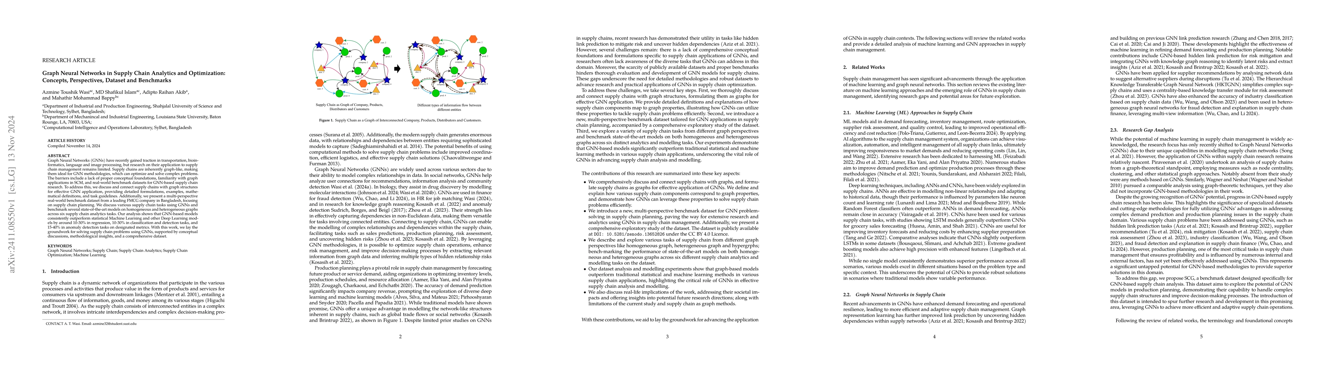 Thumbnail for Graph Neural Networks in Supply Chain Analytics and Optimization:
  Concepts, Perspectives, Dataset and Benchmarks