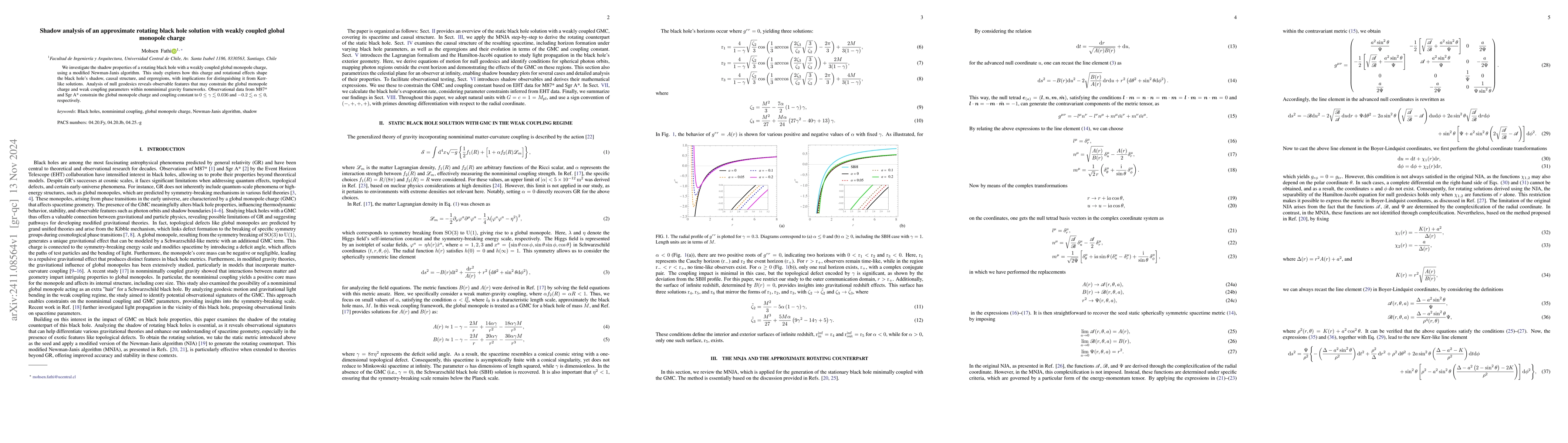 Thumbnail for Shadow analysis of an approximate rotating black hole solution with
  weakly coupled global monopole charge