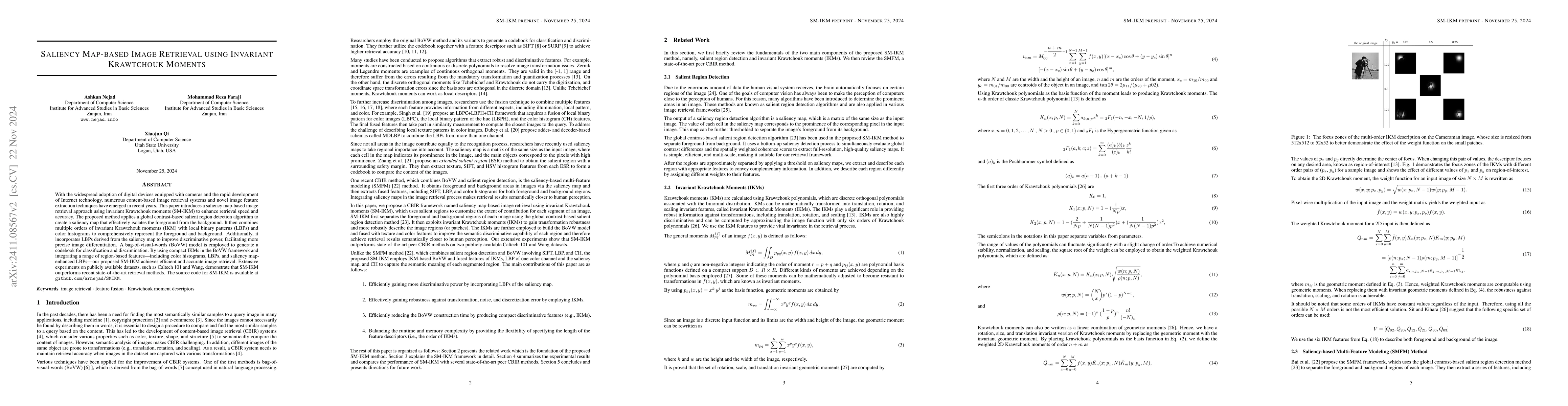 Thumbnail for Saliency Map-based Image Retrieval using Invariant Krawtchouk Moments