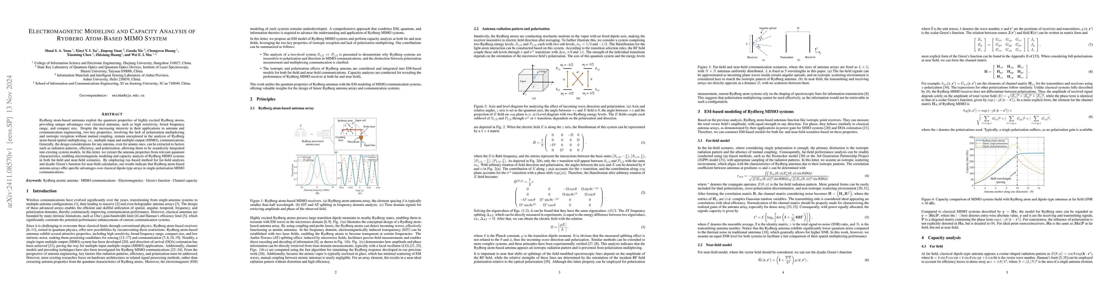 Thumbnail for Electromagnetic Modeling and Capacity Analysis of Rydberg Atom-Based
  MIMO System