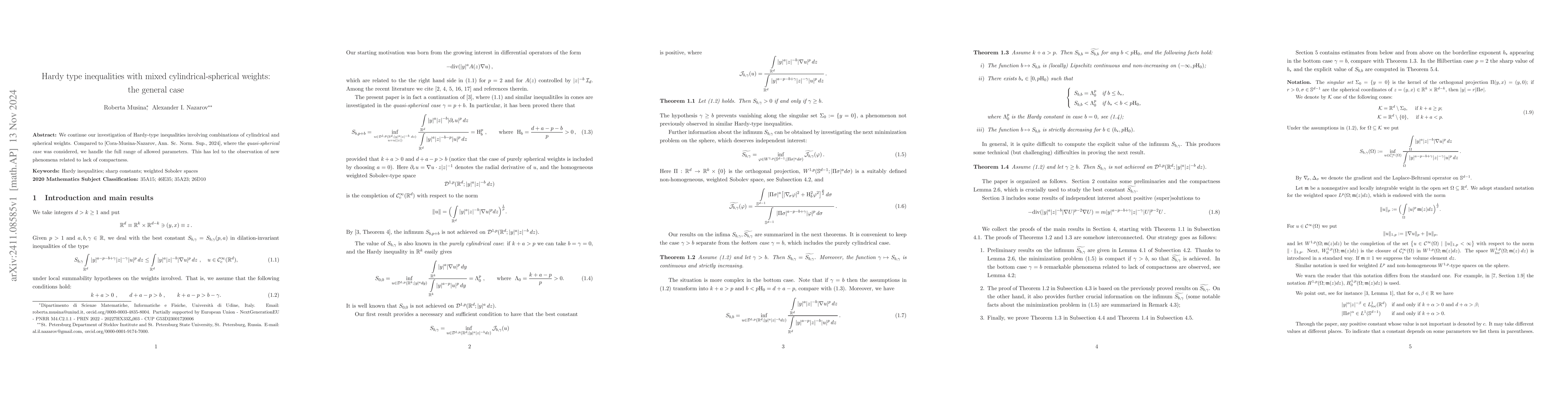Thumbnail for Hardy type inequalities with mixed cylindrical-spherical weights: the
  general case