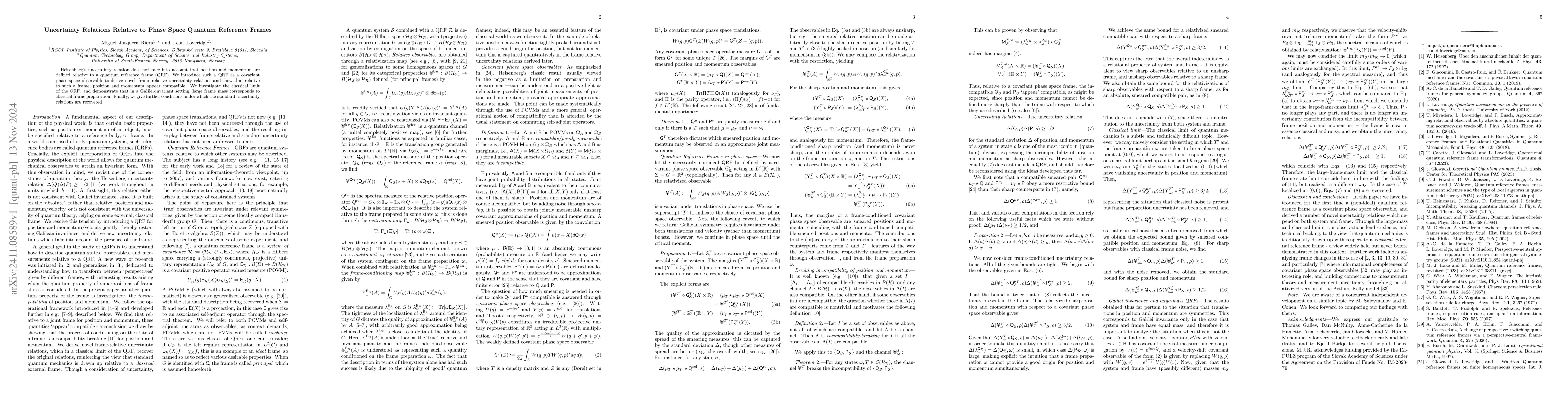 Thumbnail for Uncertainty Relations Relative to Phase Space Quantum Reference Frames