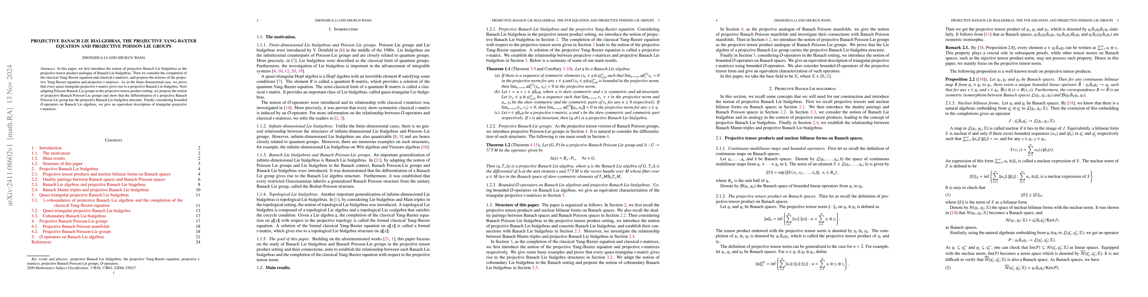 Thumbnail for Projective Banach Lie bialgebras, the projective Yang-Baxter equation
  and projective Poisson Lie groups