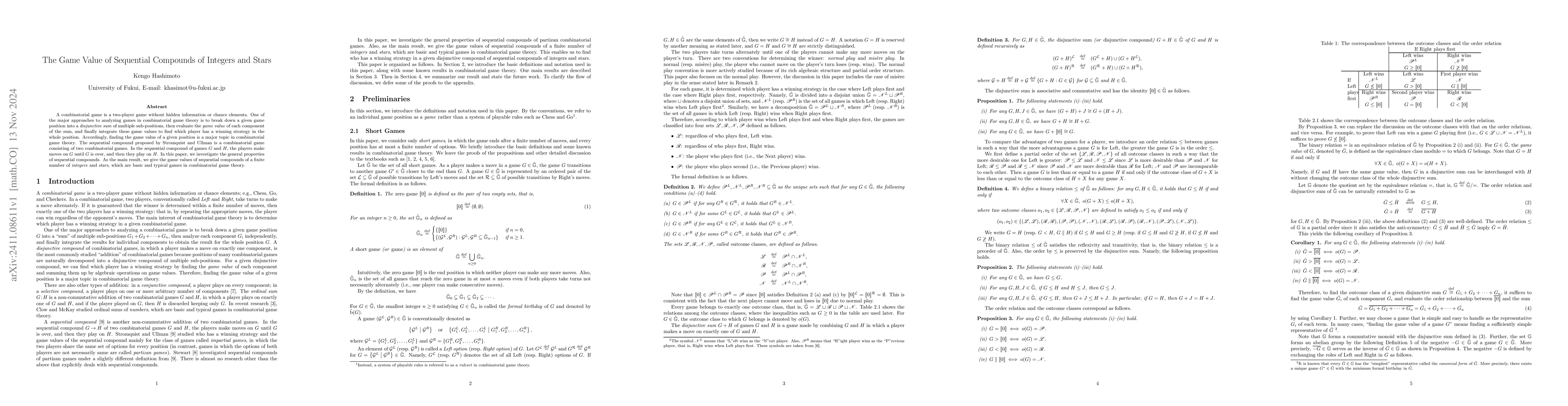 Thumbnail for The Game Value of Sequential Compounds of Integers and Stars