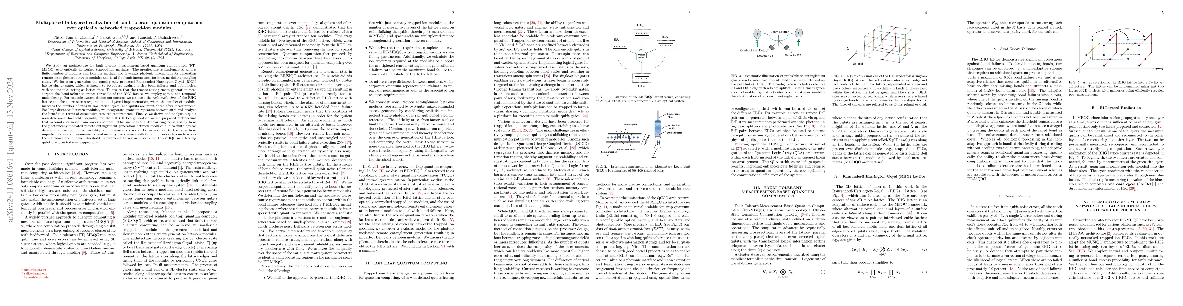 Thumbnail for Multiplexed bi-layered realization of fault-tolerant quantum computation
  over optically networked trapped-ion modules