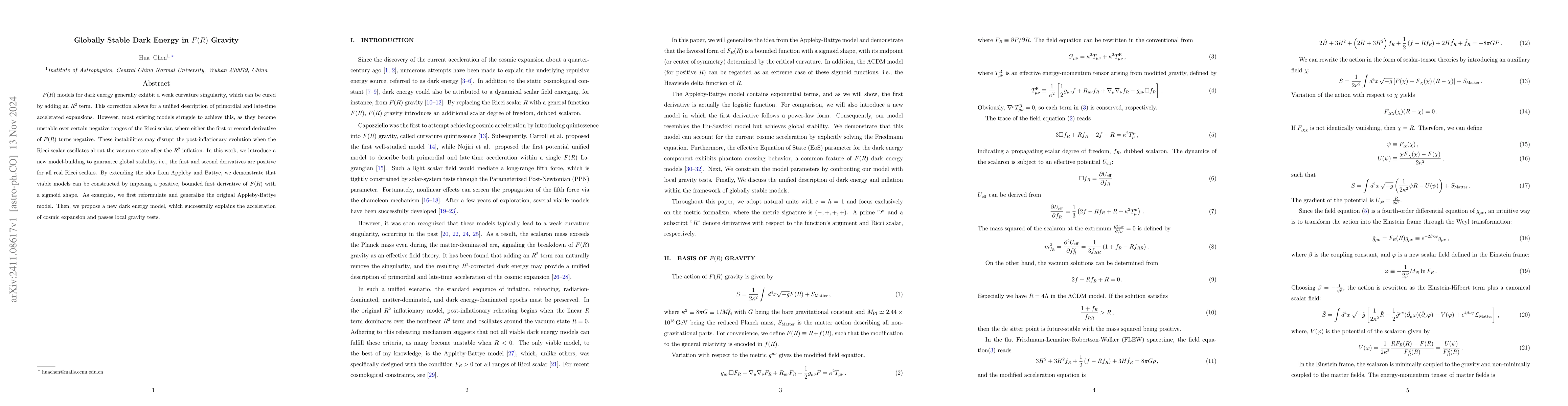 Thumbnail for Globally Stable Dark Energy in F(R) Gravity