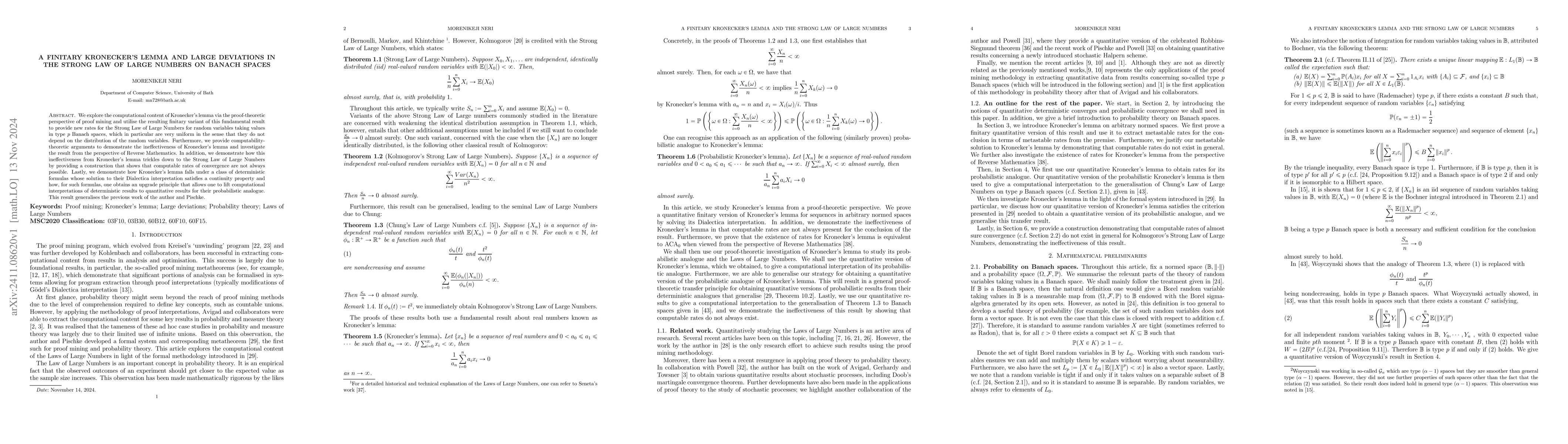 Thumbnail for A finitary Kronecker's lemma and large deviations in the Strong Law of
  Large numbers on Banach spaces