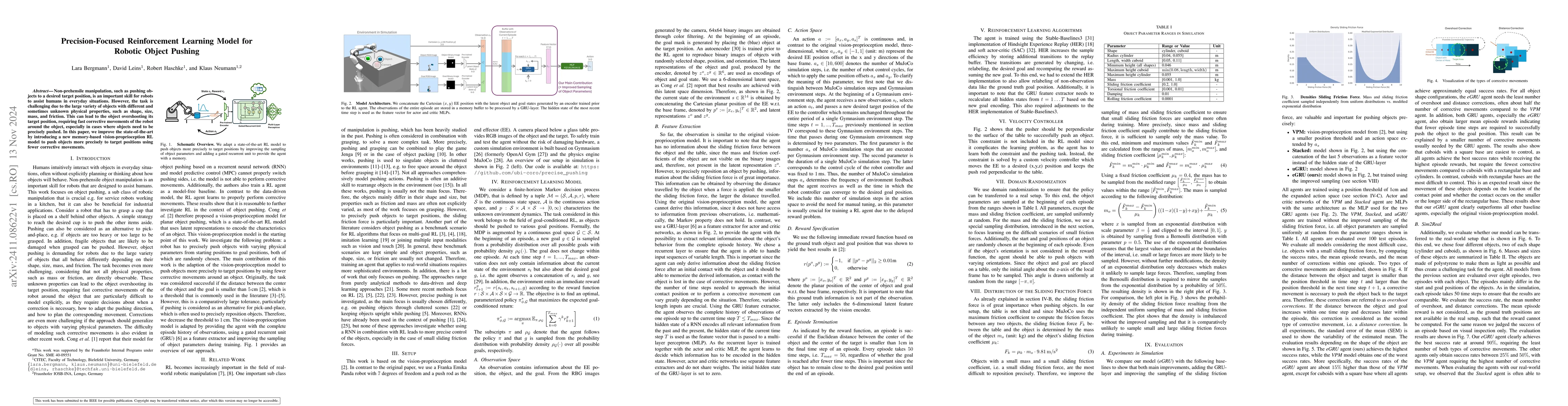 Thumbnail for Precision-Focused Reinforcement Learning Model for Robotic Object
  Pushing