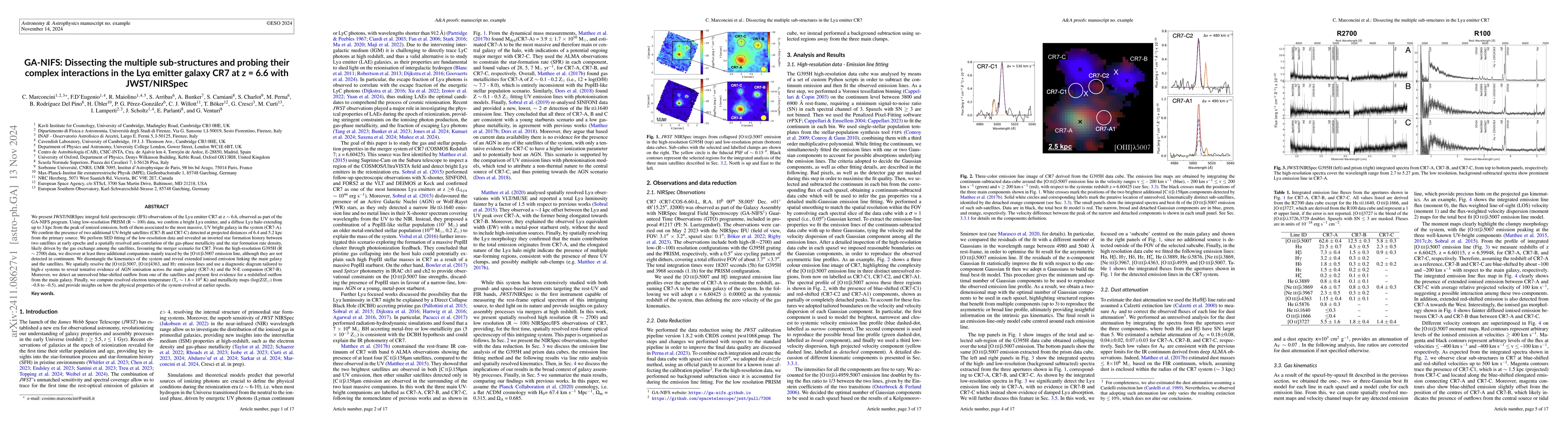 Thumbnail for GA-NIFS: Dissecting the multiple sub-structures and probing their
  complex interactions in the \Lyalpha emitter galaxy CR7 at z = 6.6 with
  JWST/NIRSpec