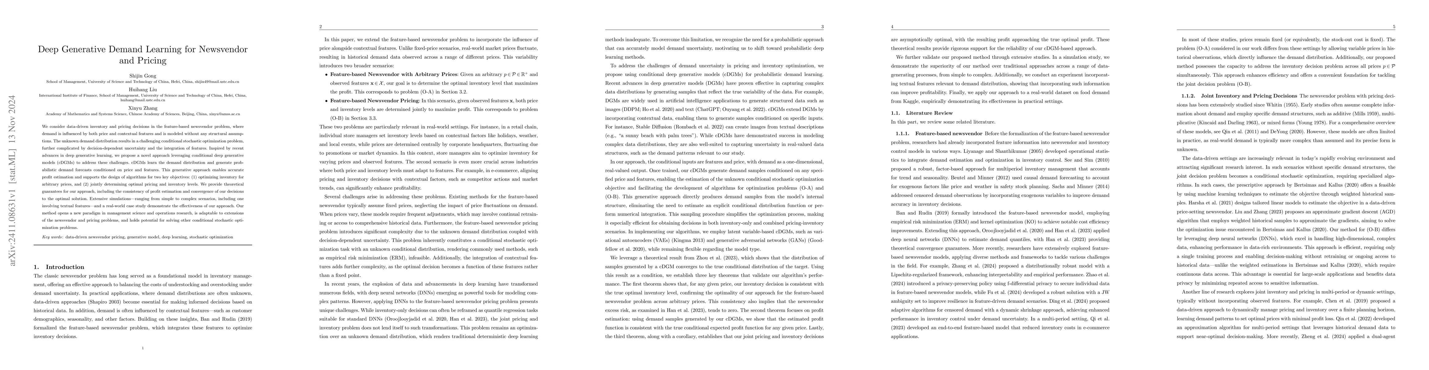 Thumbnail for Deep Generative Demand Learning for Newsvendor and Pricing