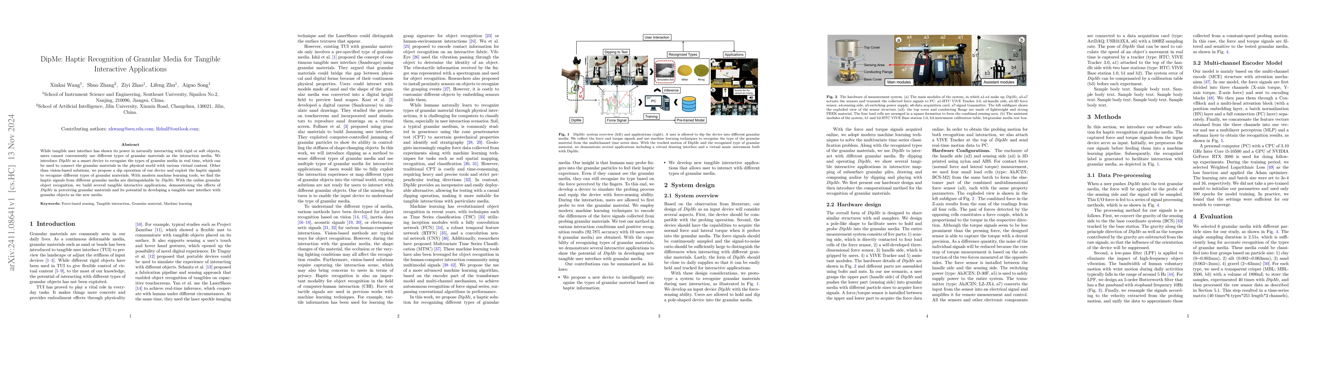 Thumbnail for DipMe: Haptic Recognition of Granular Media for Tangible Interactive
  Applications