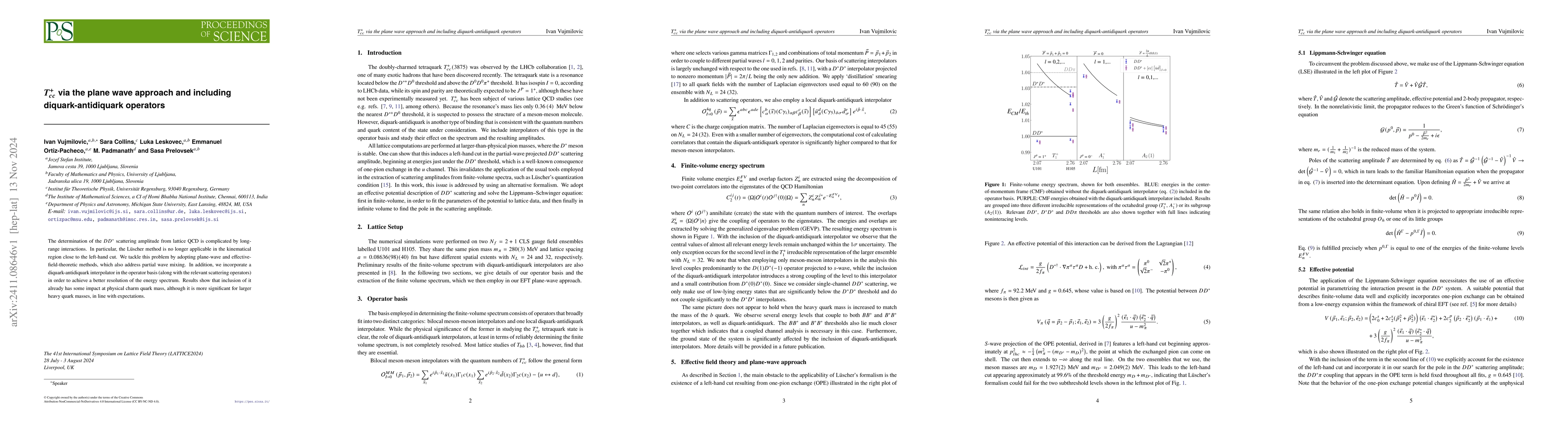 Thumbnail for $T_{cc}^+$ via the plane wave approach and including diquark-antidiquark
  operators