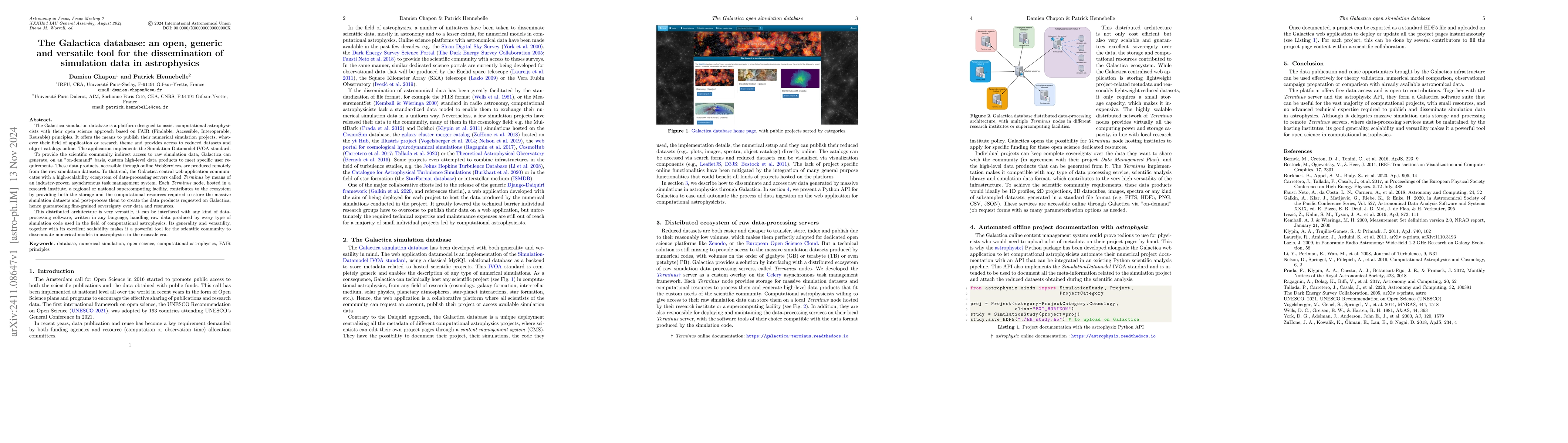 Thumbnail for The Galactica database: an open, generic and versatile tool for the
  dissemination of simulation data in astrophysics