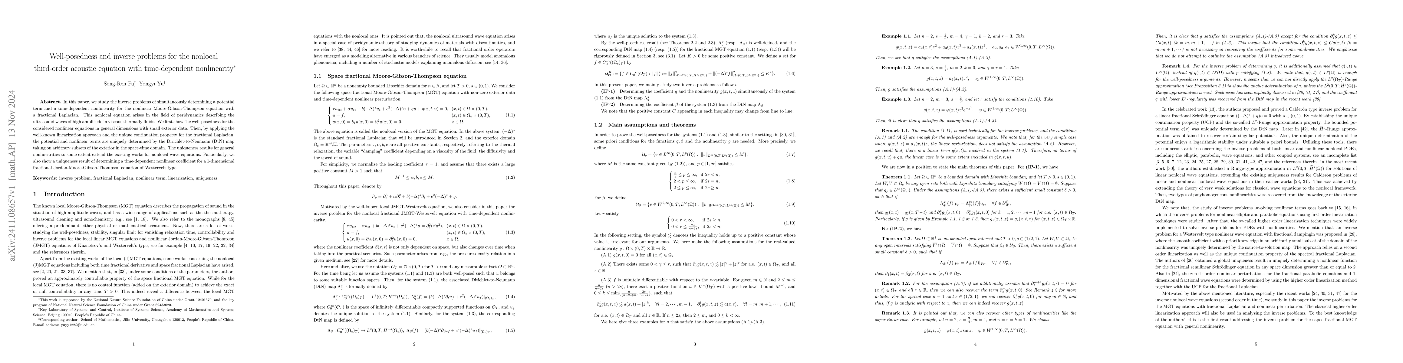 Thumbnail for Well-posedness and inverse problems for the nonlocal third-order
  acoustic equation with time-dependent nonlinearity
