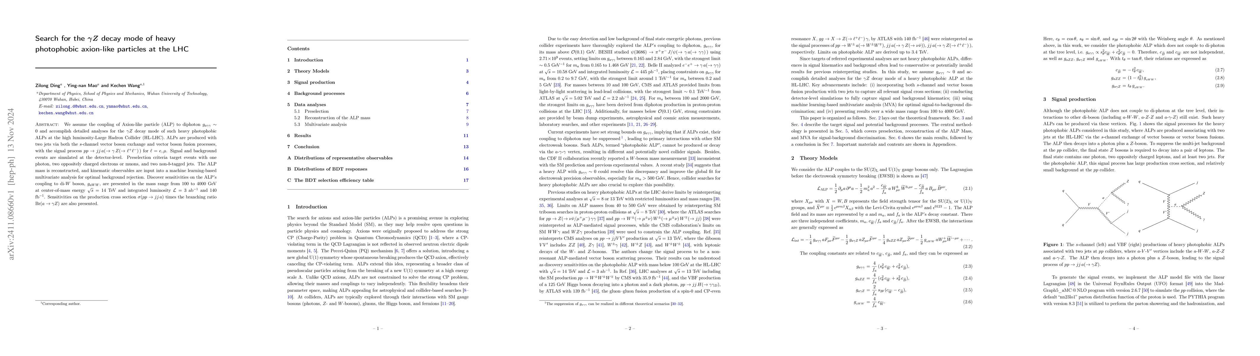 Thumbnail for Search for the $γZ$ decay mode of heavy photophobic axion-like
  particles at the LHC
