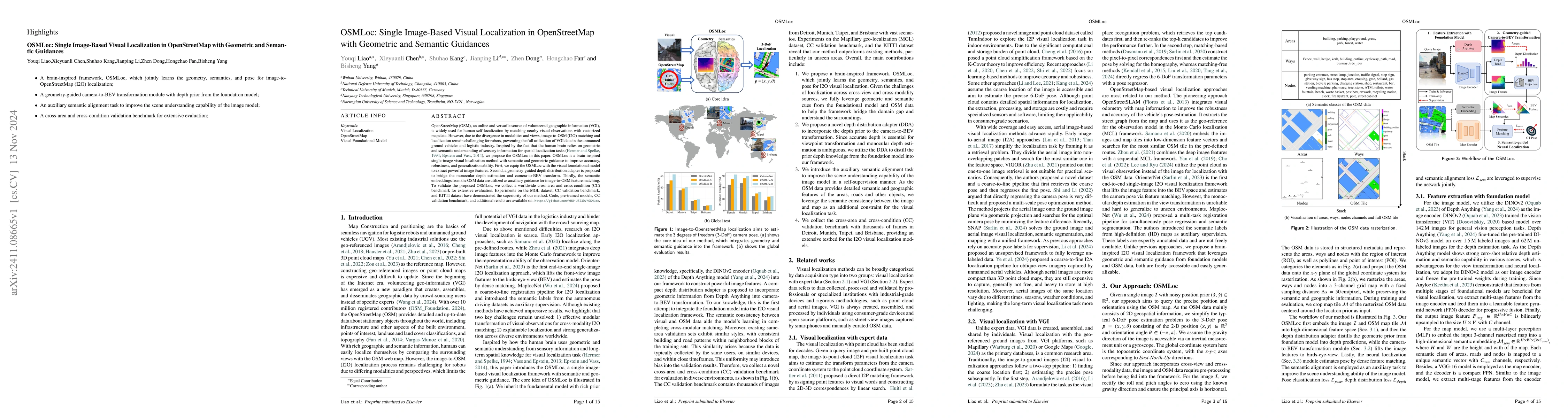 Thumbnail for OSMLoc: Single Image-Based Visual Localization in OpenStreetMap with
  Geometric and Semantic Guidances