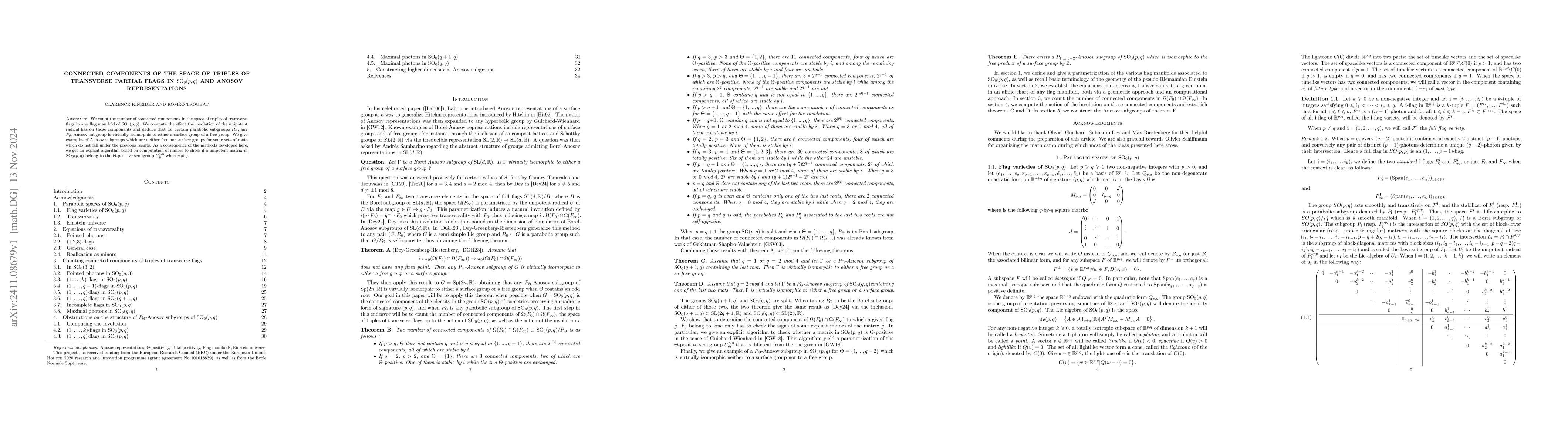 Thumbnail for Connected components of the space of triples of transverse partial flags
  in $\mathrm{SO}_0(p,q)$ and Anosov representations