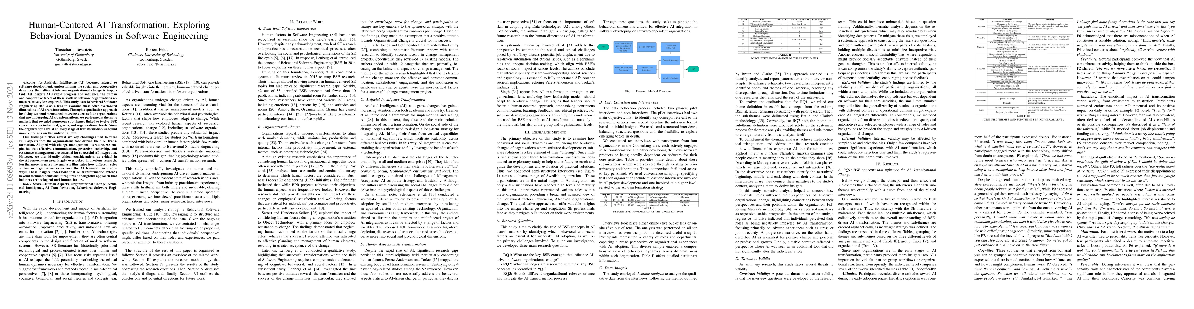 Thumbnail for Human-Centered AI Transformation: Exploring Behavioral Dynamics in
  Software Engineering