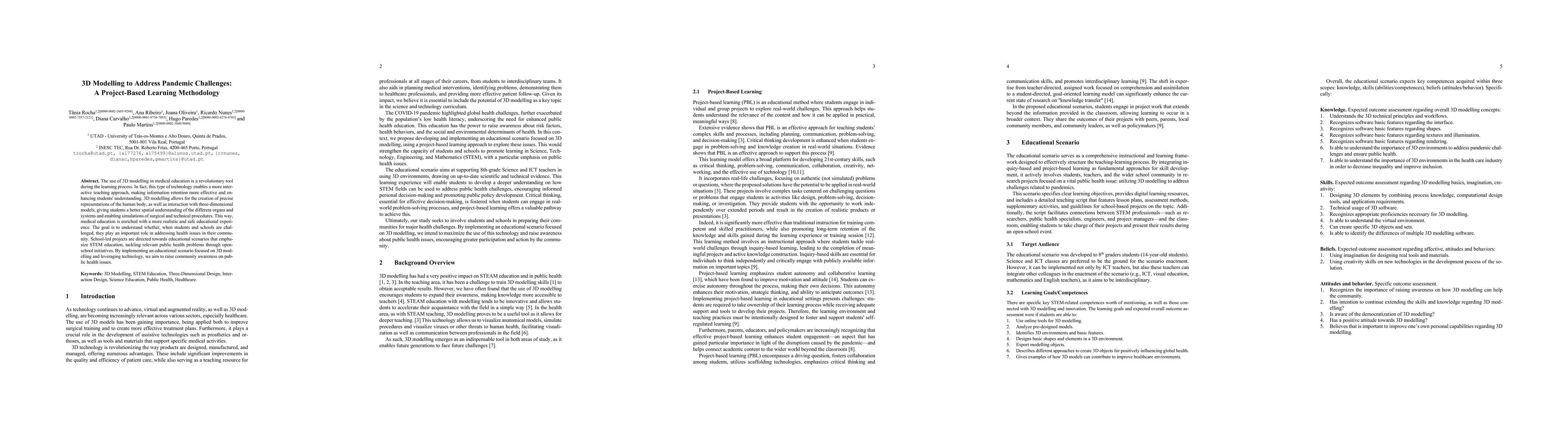 Thumbnail for 3D Modelling to Address Pandemic Challenges: A Project-Based Learning
  Methodology