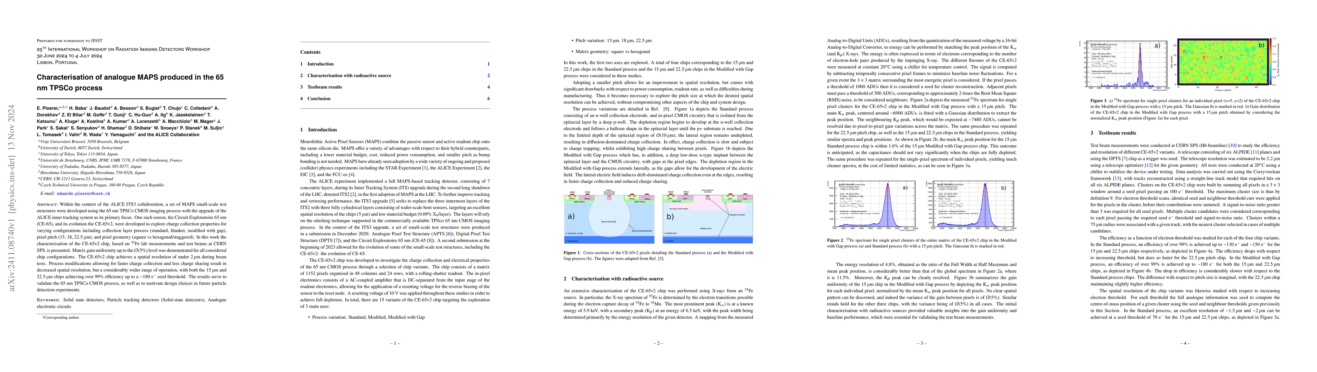 Thumbnail for Characterisation of analogue MAPS produced in the 65 nm TPSCo process