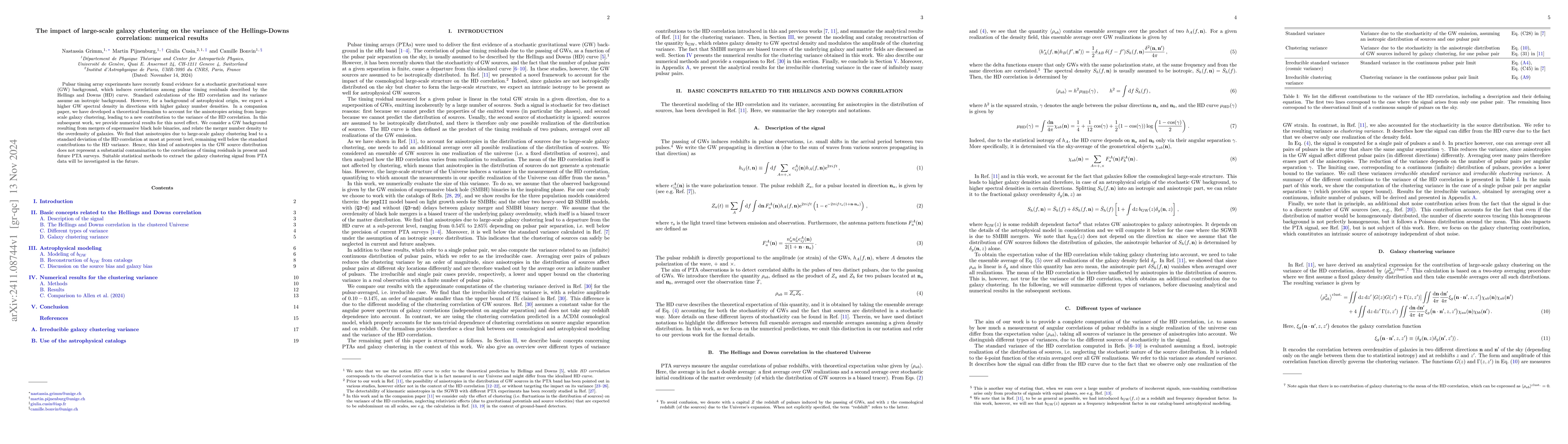 Thumbnail for The impact of large-scale galaxy clustering on the variance of the
  Hellings-Downs correlation: numerical results