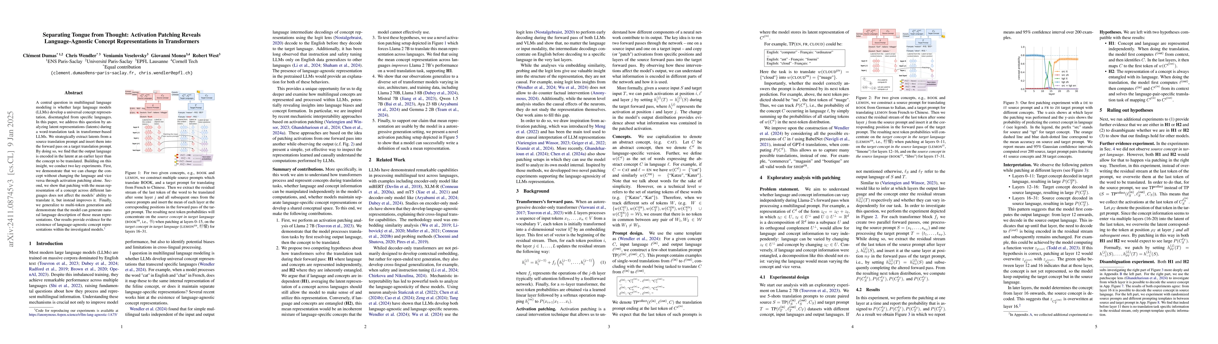 Thumbnail for Separating Tongue from Thought: Activation Patching Reveals
  Language-Agnostic Concept Representations in Transformers
