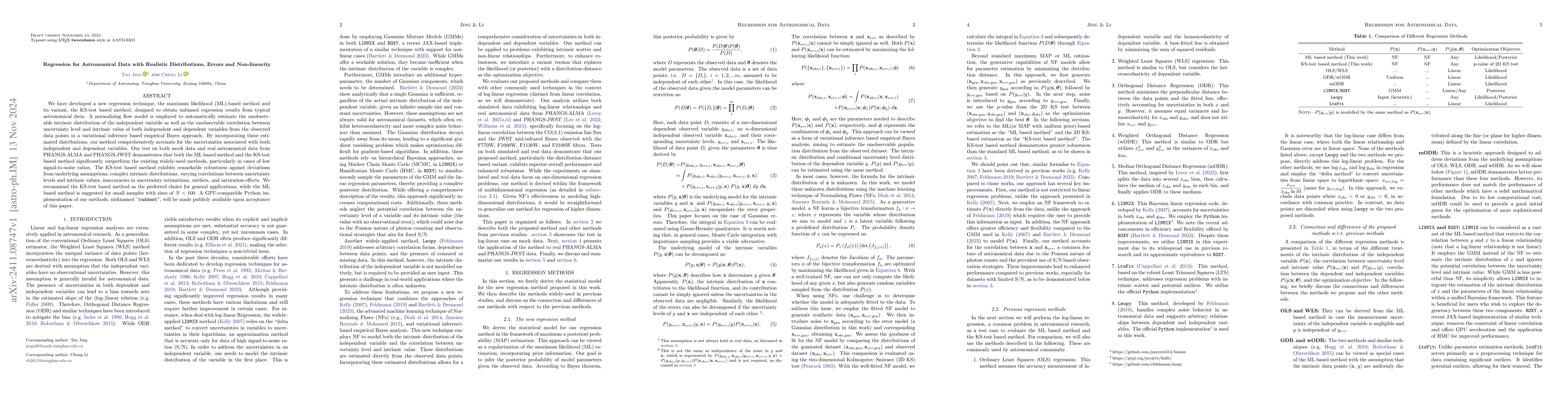 Thumbnail for Regression for Astronomical Data with Realistic Distributions, Errors
  and Non-linearity