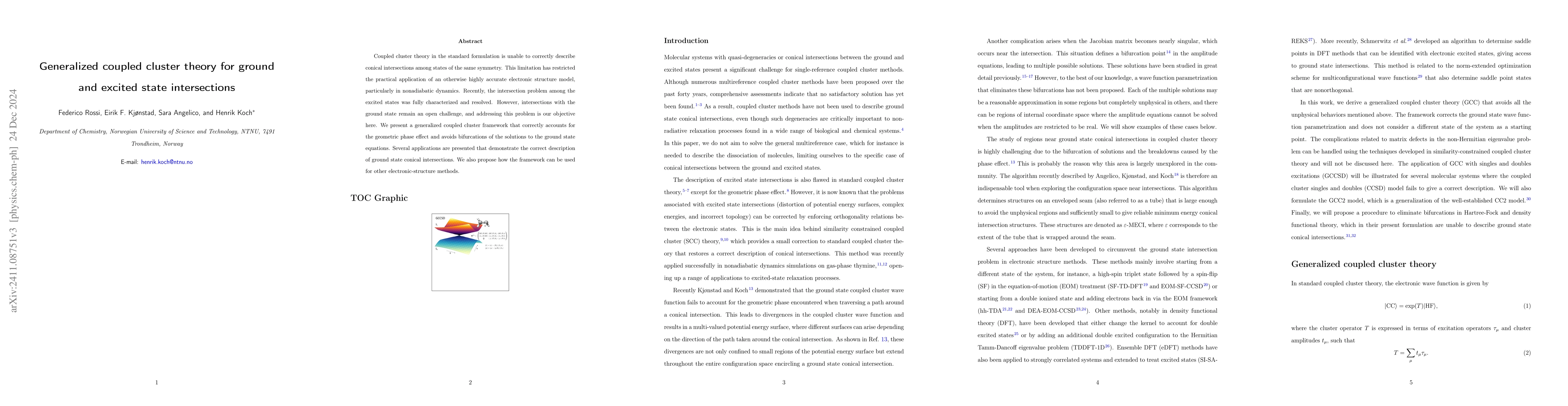 Thumbnail for Generalized coupled cluster theory for ground and excited state
  intersections