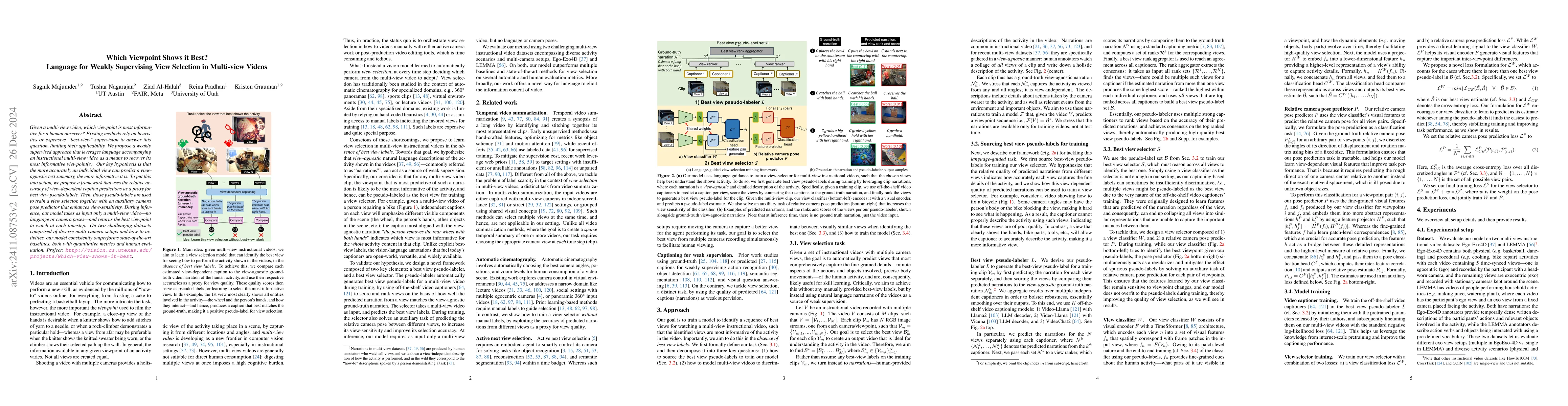 Thumbnail for Which Viewpoint Shows it Best? Language for Weakly Supervising View
  Selection in Multi-view Videos