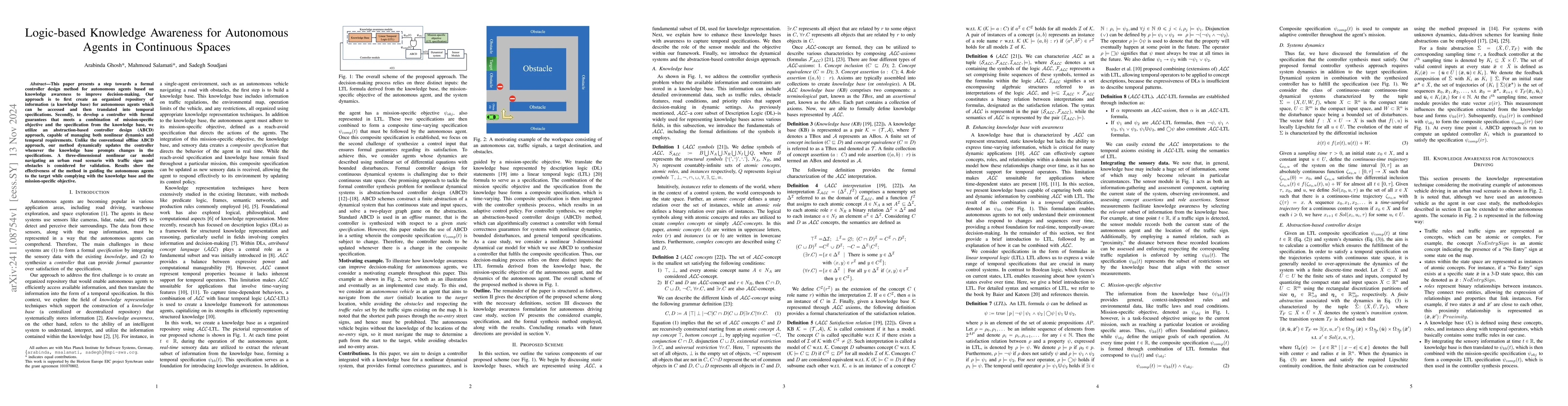 Thumbnail for Logic-based Knowledge Awareness for Autonomous Agents in Continuous
  Spaces