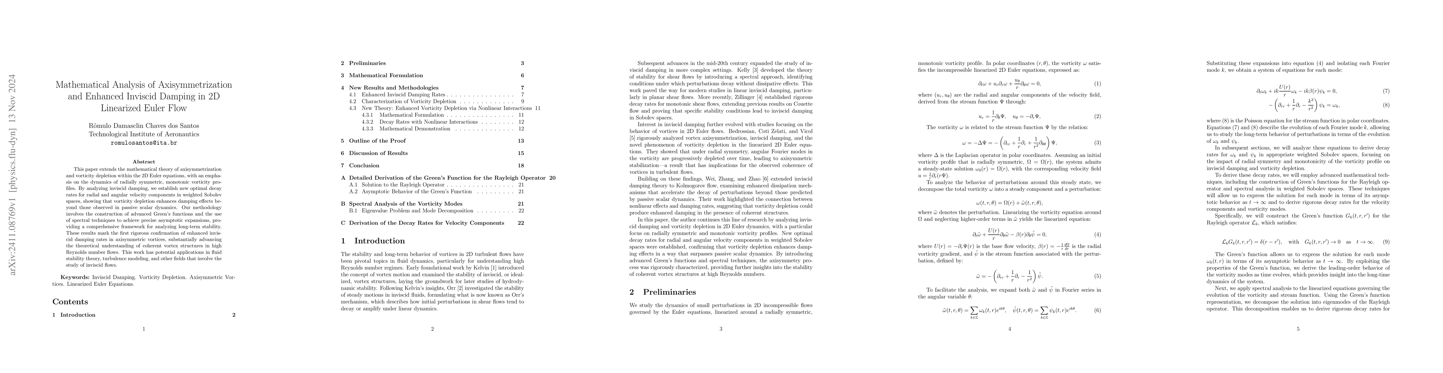 Thumbnail for Mathematical Analysis of Axisymmetrization and Enhanced Inviscid Damping
  in 2D Linearized Euler Flow