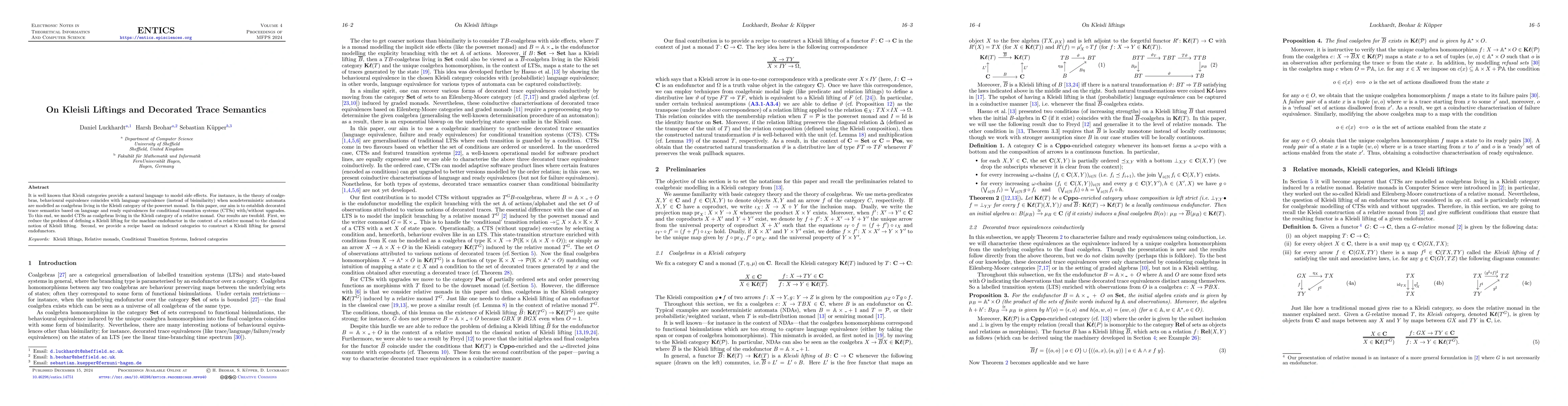 Thumbnail for On Kleisli liftings and decorated trace semantics