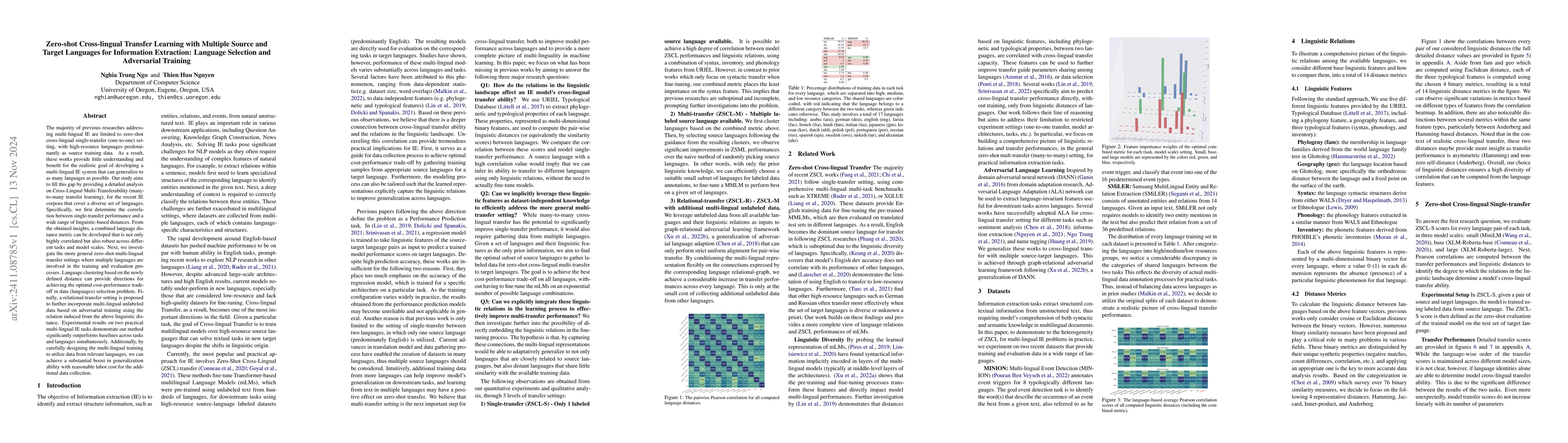 Thumbnail for Zero-shot Cross-lingual Transfer Learning with Multiple Source and
  Target Languages for Information Extraction: Language Selection and
  Adversarial Training